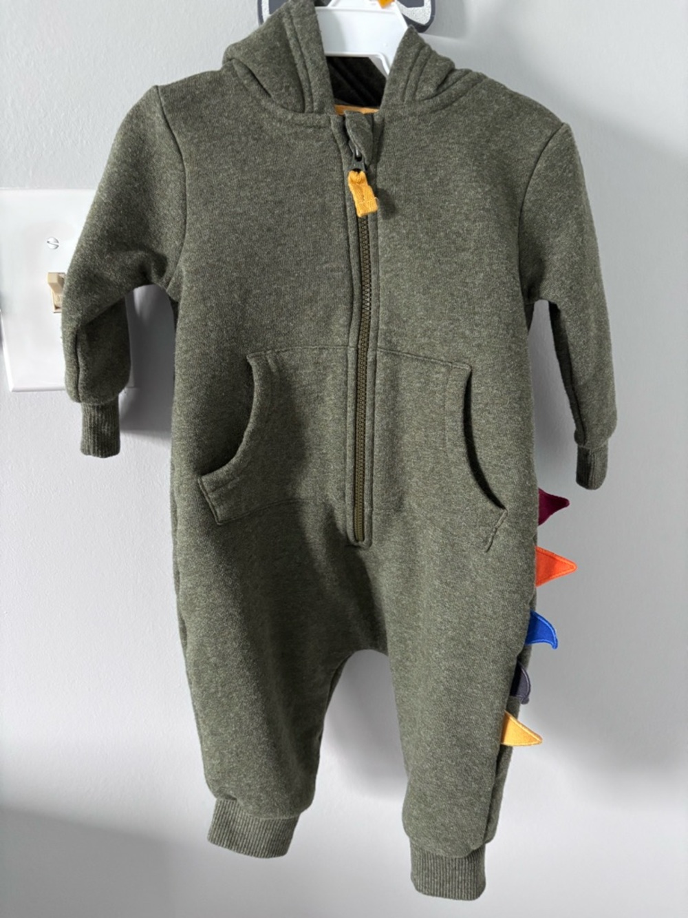 George Olive Green Hooded One-Piece with Rainbow Spikes